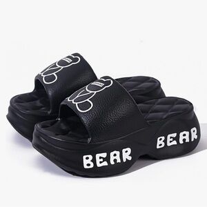 Black Bear Slide Platform Sandals